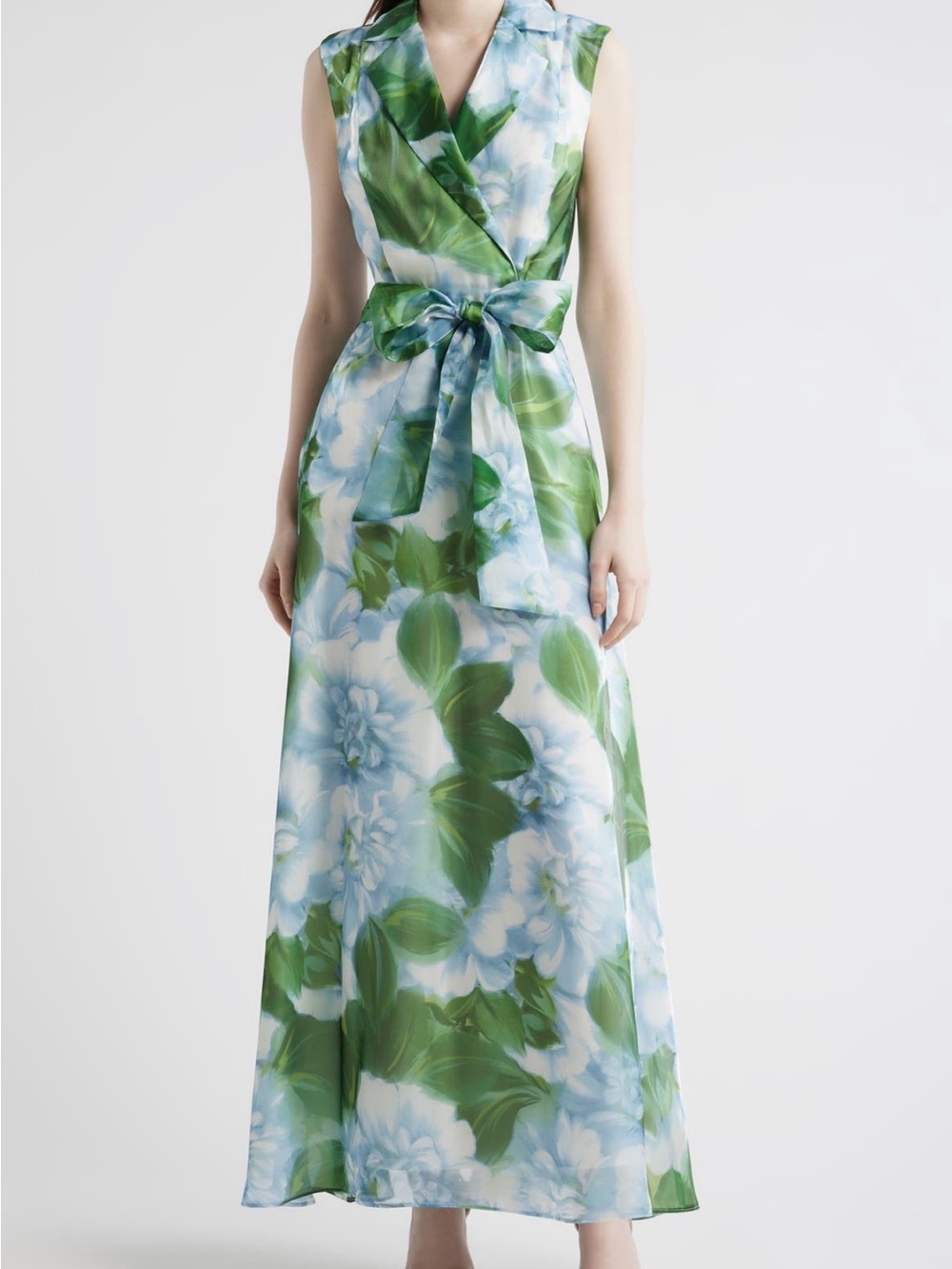 julia jordan Blue & Green Floral Sleeveless Wrap Maxi Dress